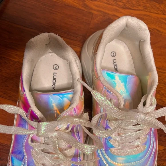 Unicorn Pastel Holographic Lace Up Sneakers Lucky Step Size 7 Platform Kicks EUC - Picture 7 of 13